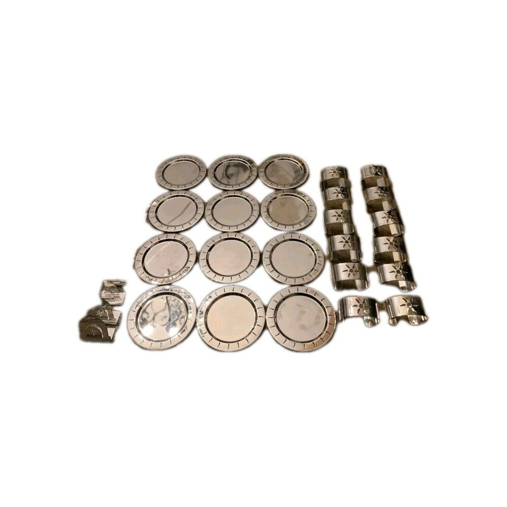 Set Of 12 Silver plated Napkin Holders Card Holders And Plates “Placato Argento”